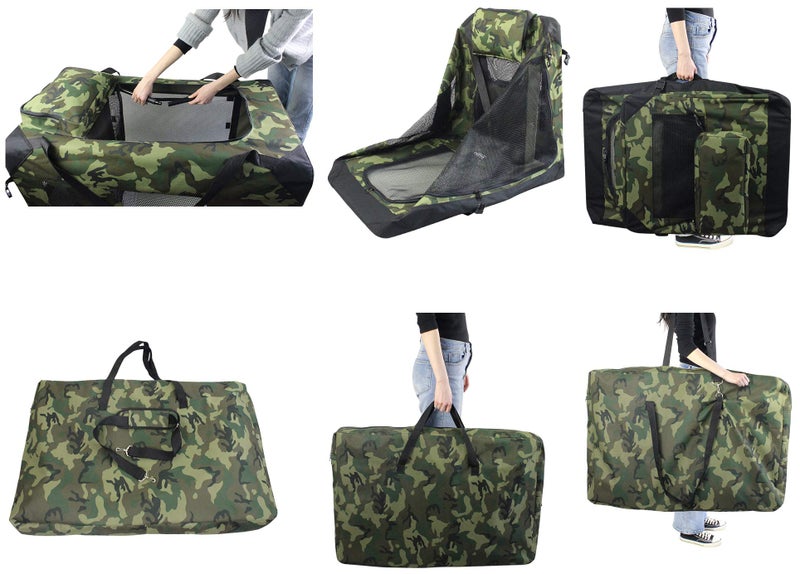 EliteField 3-Door Folding Soft Dog Crate with Carrying Bag and Fleece Bed (2 Year Warranty), Indoor & Outdoor Pet Home (24" L x 18" W x 21" H, Camo) - Image 4